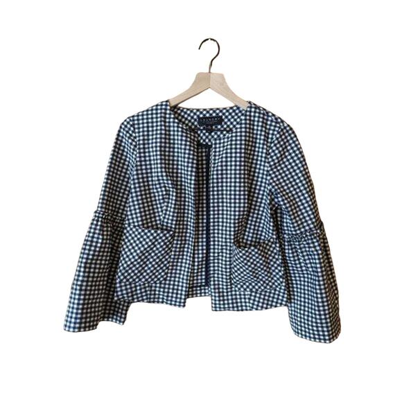 Laundry Shelli Segal Gingham Print Open Front Blazer Jacket Bell Sleeves Size XS - Picture 1 of 7